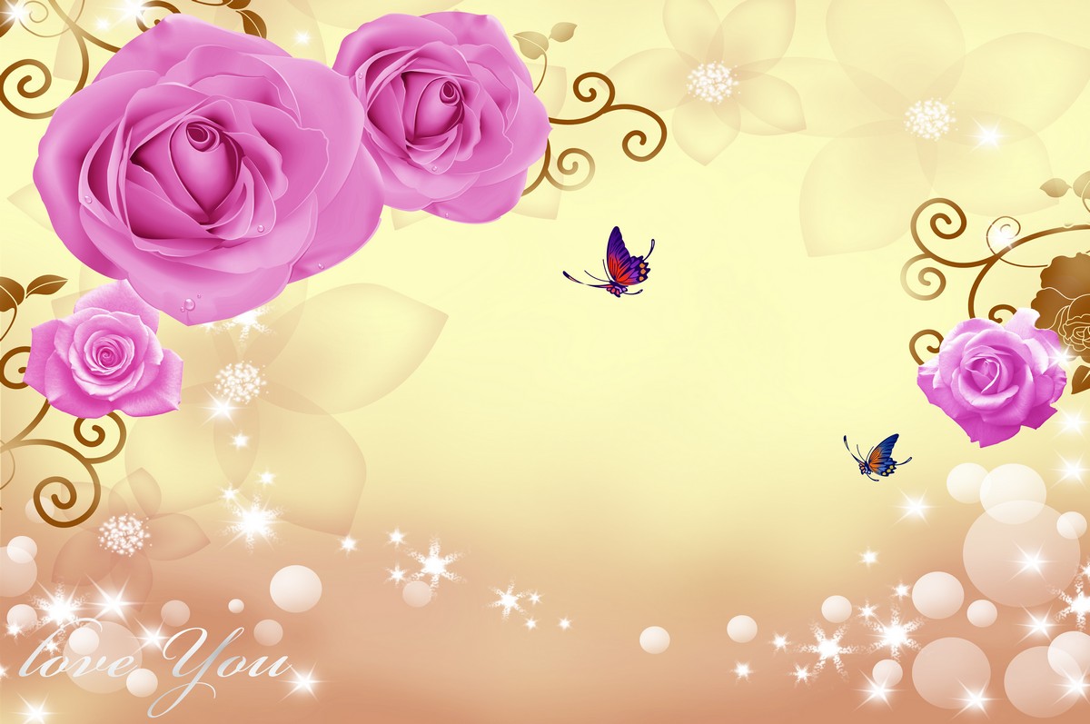 Фреска Фиолетовые розы в кристалах